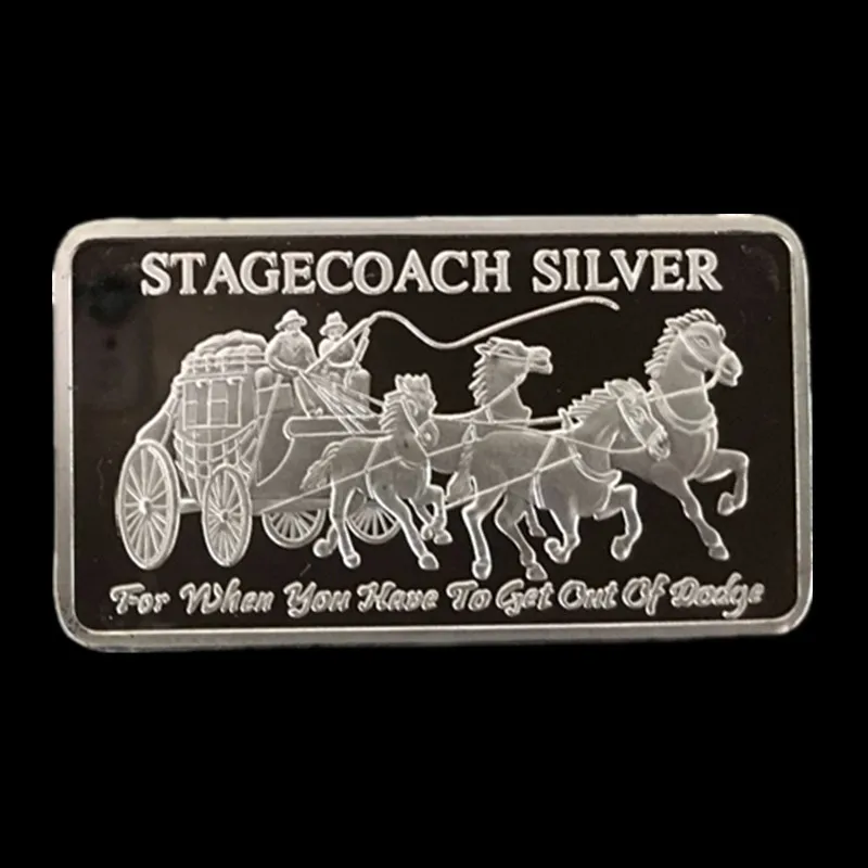 

10 pcs Non Magnetic Stagecoach silver bullion 1 OZ silver plated coin ingot badge 50mm x 28 mm ingot collectible decoration bar