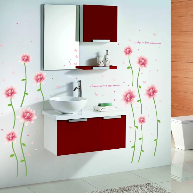 [Fundecoration] diy Розовые цветущие Цветочные настенные наклейки для гостиной спальни