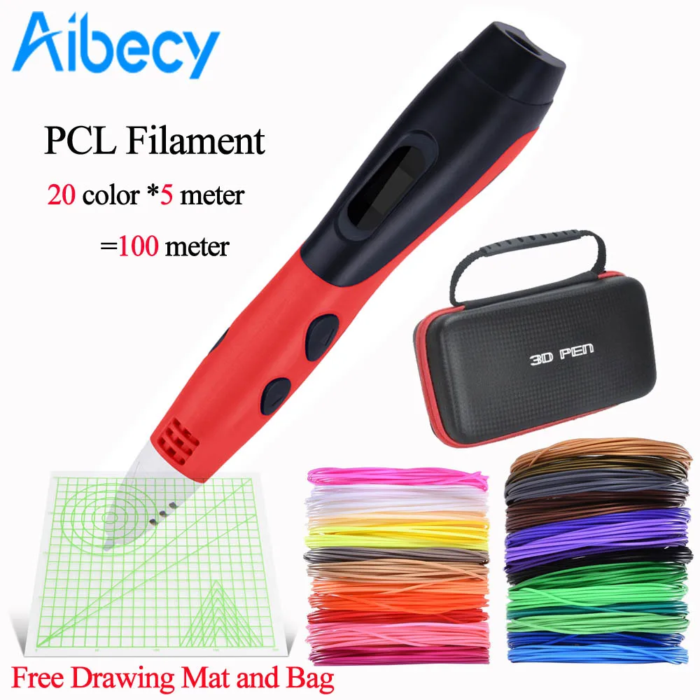 red with 100M PCL 3D печать Ручка низкая температура 3D Ручка с ЖК-дисплеем PCL нити заправки автоматическая подача сумка и коврик для рисования - Цвет: red with 100M PCL