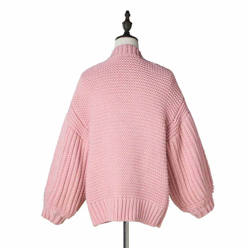 Вязанные осенние женские большие с пышными рукавами свободные прочные кардиганы 5 цветов Повседневный американский женский свободный свитер с v-образным вырезом кардиганы