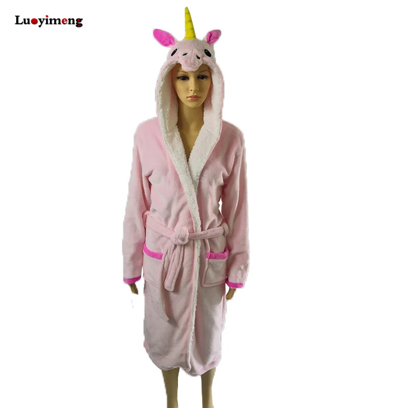 Банные халаты с капюшоном в виде единорога для любителей зимней одежды теплый