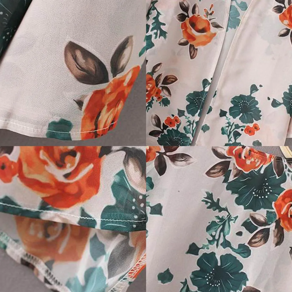 Женское шифоновое кимоно повседневное Длинное свободное с зеленым цветочным