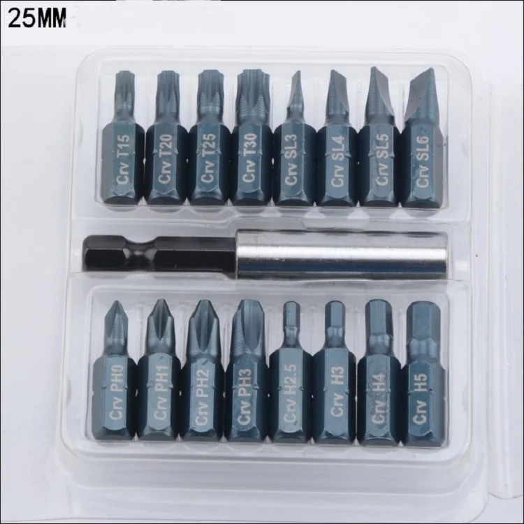 Магнитная отвертка с шестигранным хвостовиком, L25 мм, 1/4 дюйма, 17 шт.