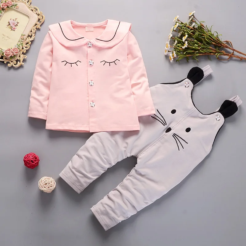 Весенне-осенний комплект одежды для маленьких девочек модная футболка +