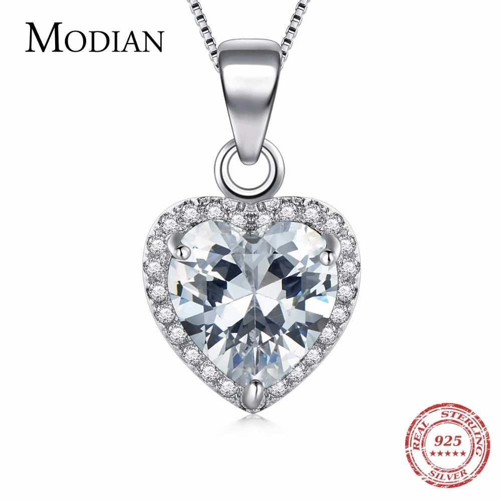 Modian, дизайн, 925 пробы, Серебряное сердце, подвеска, модное сердце, прозрачный Цирконий, классика, свадебная цепочка, ювелирное изделие для женщин