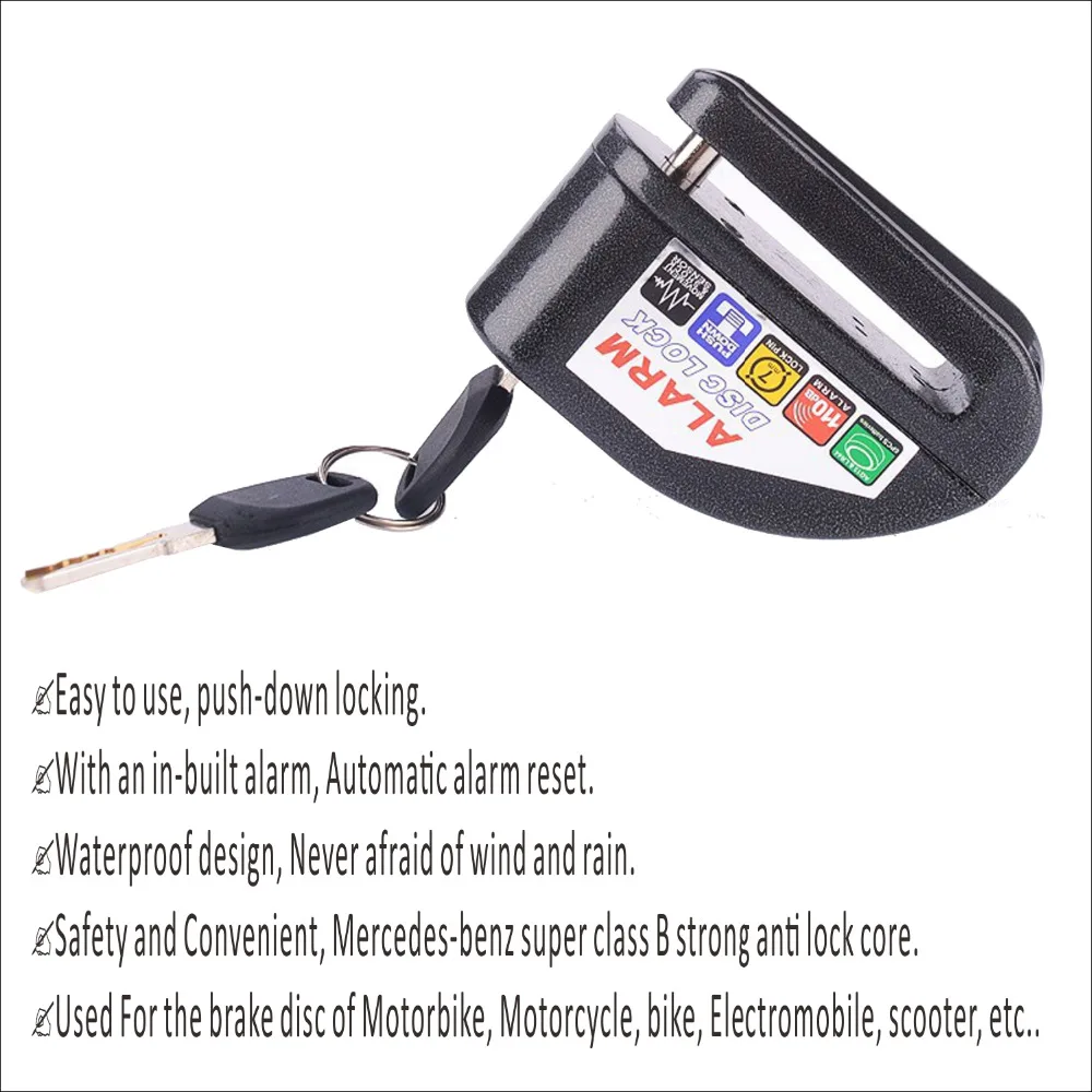 6.0mm Black Security Anti Thief Motorbike Motorcycle Wheel Disc Brake alarm lock &amp bag and reminder spring cable Free Shipping |