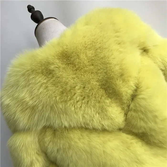 Yellow Длинный зимний жилет из натурального Лисьего меха, Женское пальто без рукавов, верхняя одежда из натурального меха, жилет из натурального Лисьего меха, женский жилет - Цвет: Yellow