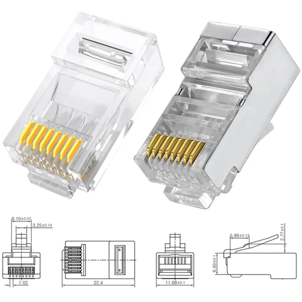 Разъем Cat 6 RJ45 обжимной позолоченный сетевой кабель 8P8C Ethernet Lan кристальная