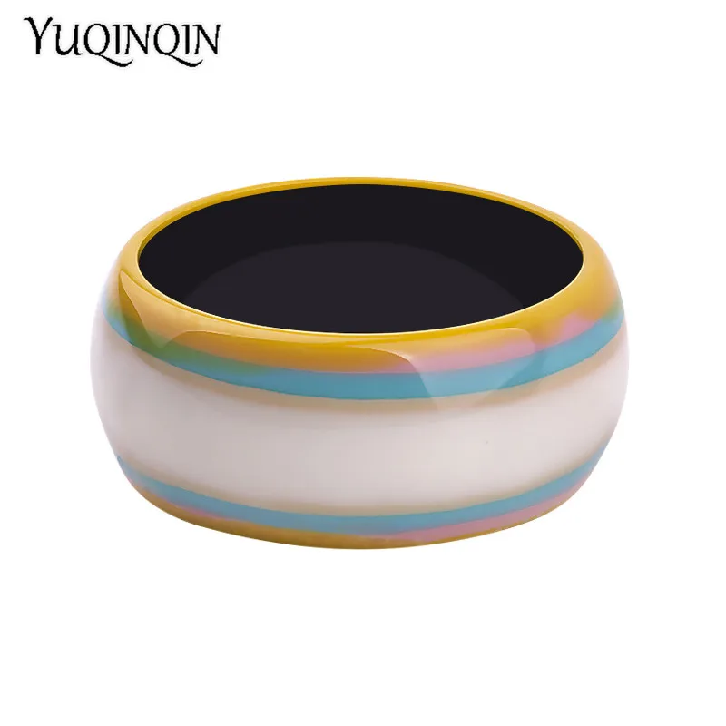 Женские винтажные браслеты из смолы широкие круглые С Разноцветными