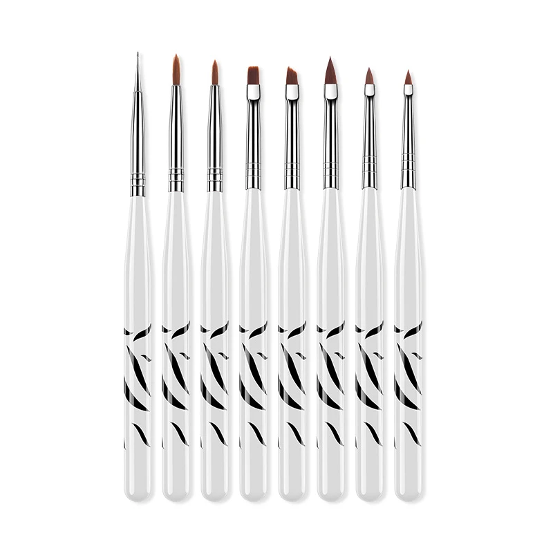 8Pcs UV Gel Brush Liner Painting Pen Acrylic Drawing Brush for Nails Gradient Rhinestone Handle Manicure Nail Art Tool