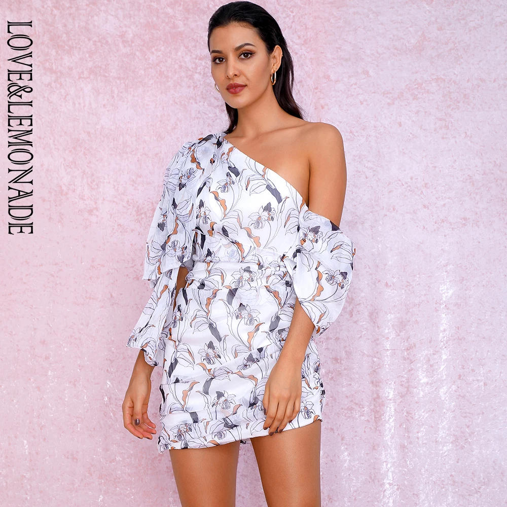 LOVE &amp LEMONADE сексуальные белые вечерние платья с одним плечом и рукавом-фонариком