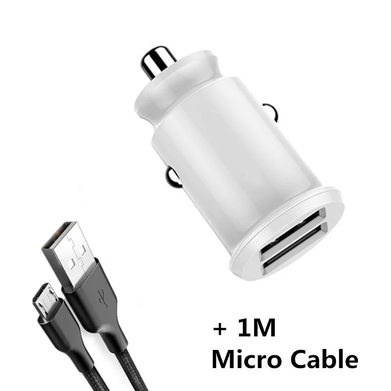 White Micro Cable Мини двойной Переходник USB для зарядки в машине 3.1A Max автомобильное зарядное устройство для мобильного телефона автомобильное USB зарядное устройство автоматическая зарядка 2 порта для samsung iPhone huawei - Тип штекера: White Micro Cable