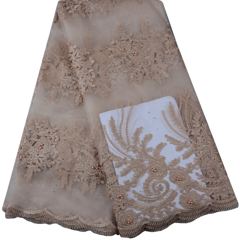 

Beautiful African French lace fabric with plenty bead and stone! Latest Nigerian French lace Fabric for Wedding dress! 921
