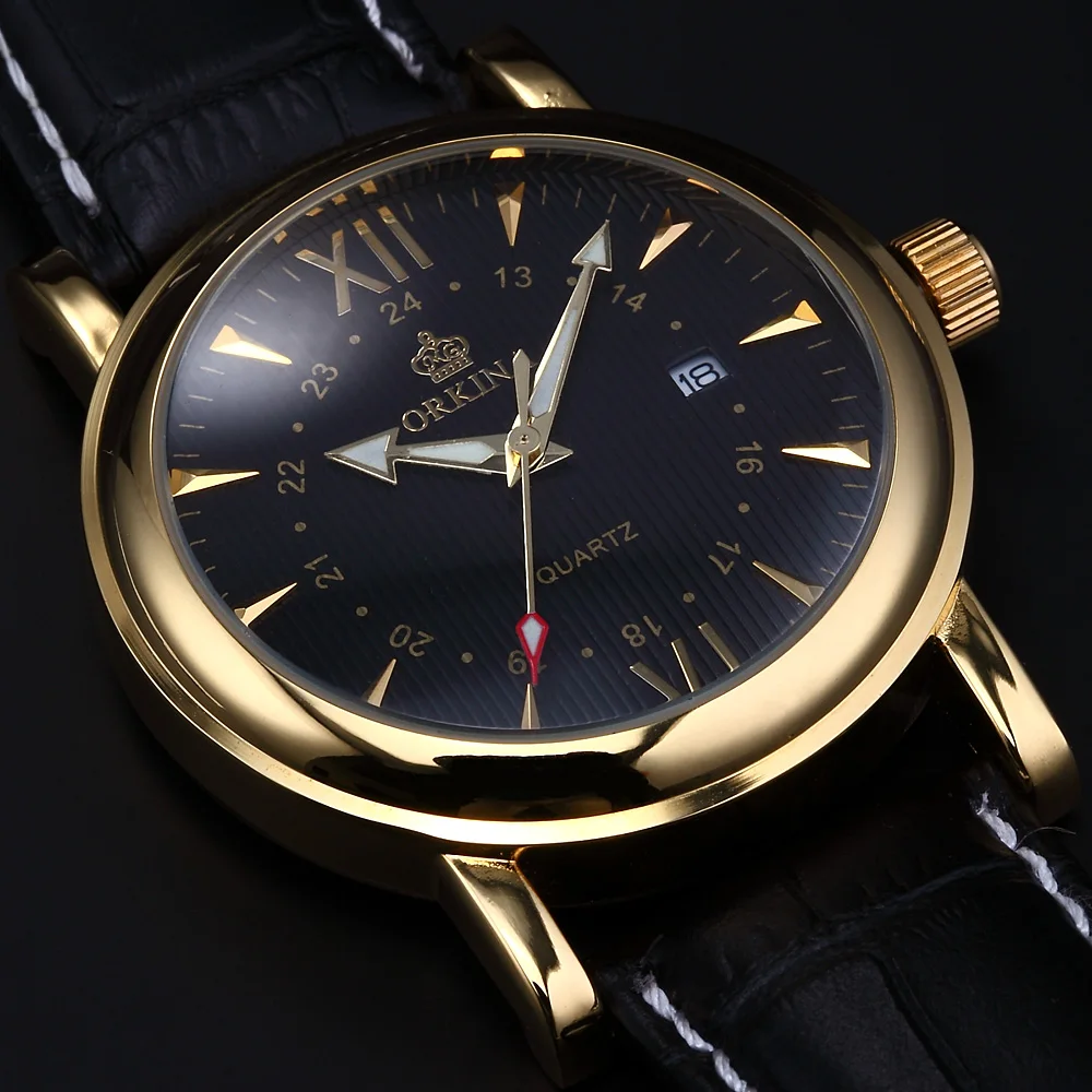 Часы ORKINA мужские аналоговые коричневые из натуральной кожи с ремешком|masculinos