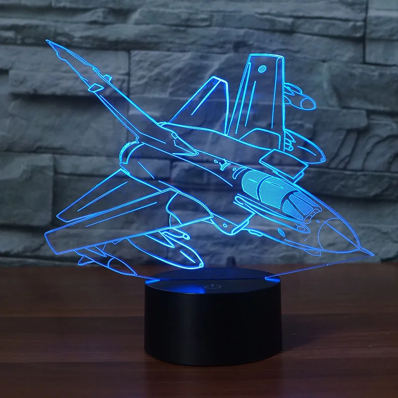 Креативный 3D ночник в форме самолета 7 меняющий цвет сенсорный переключатель