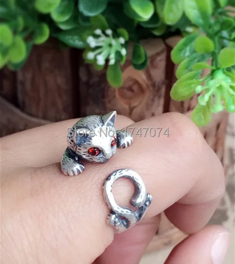 Новое уникальное Трендовое регулируемое кольцо с кошечкой Китти античное