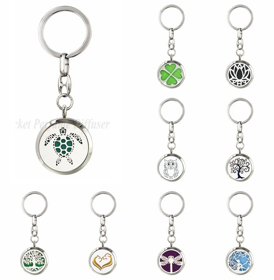Tortoise Tree of Life Dragonfly 30mm 316L Stainless Steel Aromatherapy Diffuser Locket Keychain Keyrings Jewelry 10pcs Pads | Украшения и