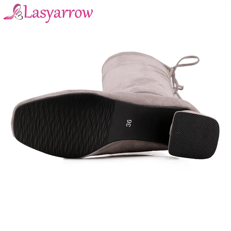 Lasyarrow/эластичные сапоги; высокие сапоги до бедра на шнуровке; пикантная тонкая эластичная обувь; Botas Mujer; большие размеры; ботфорты с квадратным носком