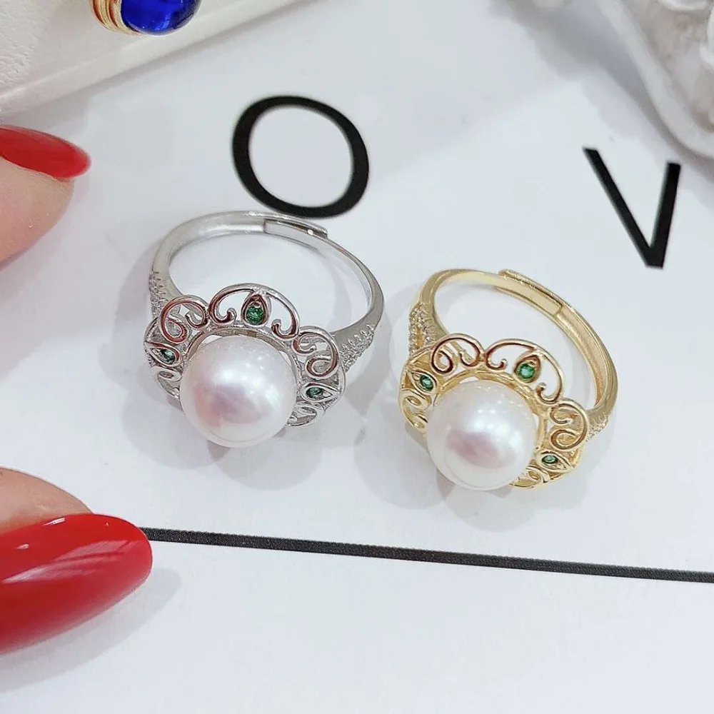 

925 Silver Ring Finger Ring Adjustable Resizable Ring Findings and Component Jewelry Parts Fittings for Pearls Jade Coral Stones