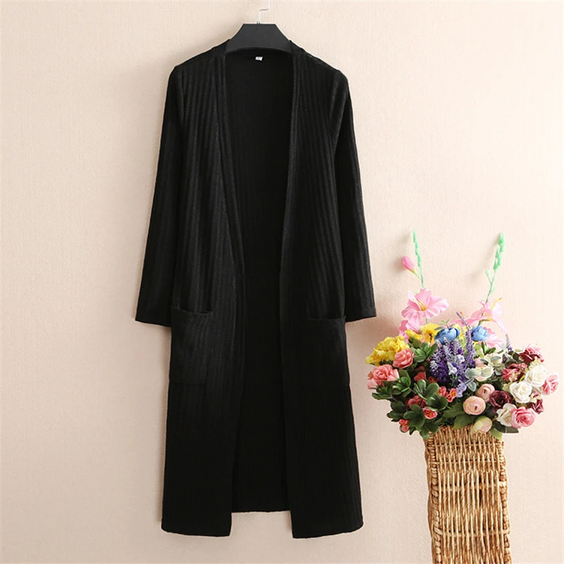 Autumn Long Knitted Sweater Women Cardigan Oversized Knitwear Coat Black Knit Sweaters Elegant sleeve Ladies 5XL |