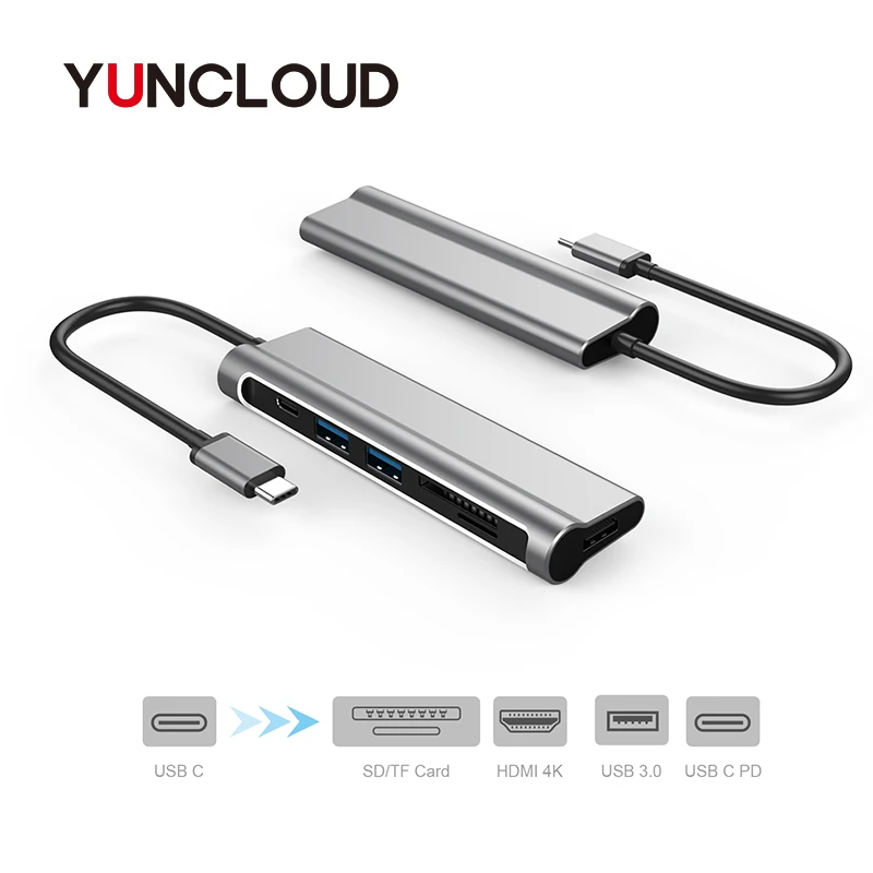 YUNCLOUD USB HUB C к HDMI 4K type PD зарядка SD/TF кардридер 3 0 для MacBook samsung S9/S8 1 сплиттер|USB-хабы| |