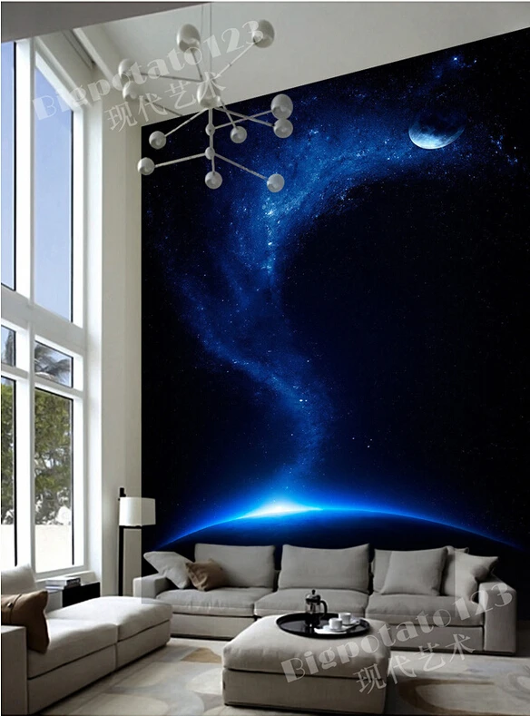Пользовательские 3D большой росписи красивая мечта голубое звездное небо Луна