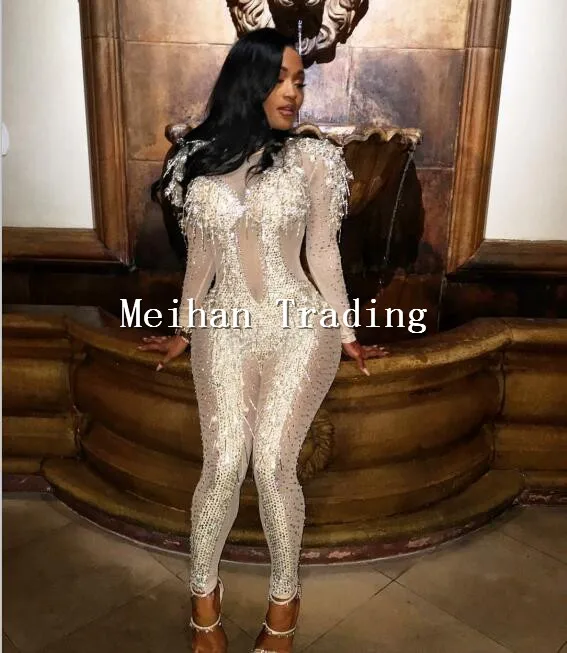 Сексуальный комбинезон одежда для сцены костюм со стеклянными кисточками цвет