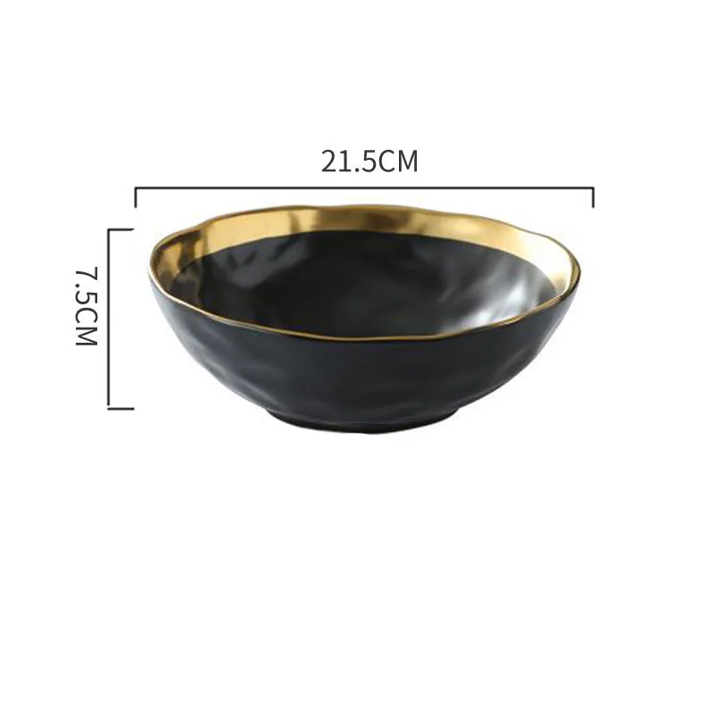 8.5 inch bowl Black Пномпень керамическая Западная Посуда рисовое блюдо суповая чашка роскошные золотые края стейк Блюдо Столовая Посуда десертная тарелка столовая декоративная пластина - Цвет: 8.5 inch bowl Black
