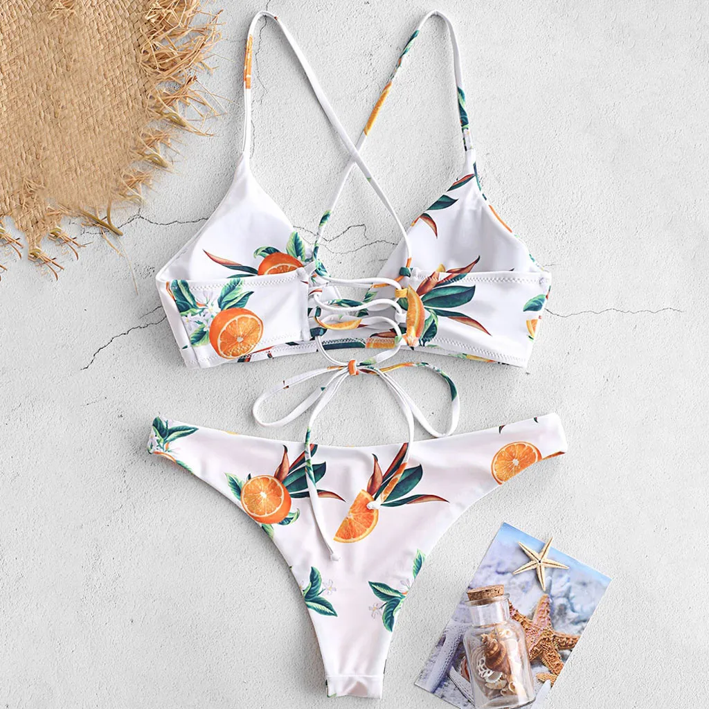 2019 сексуальный купальник Женский комплект бикини с цветочным принтом бандажный