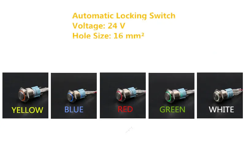 

1PCS YT1072 16 mm Metal Push Button Switch Automatic Locking Switch With 5 Colors LED 24V Convexity
