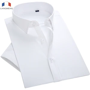 Langmeng Плюс Размер 7XL мужская рубашка с коротким рукавом сплошной цвет рубашки для работы мужские рубашки для соц. Платья Белая мужская рубашка в деловом стиле