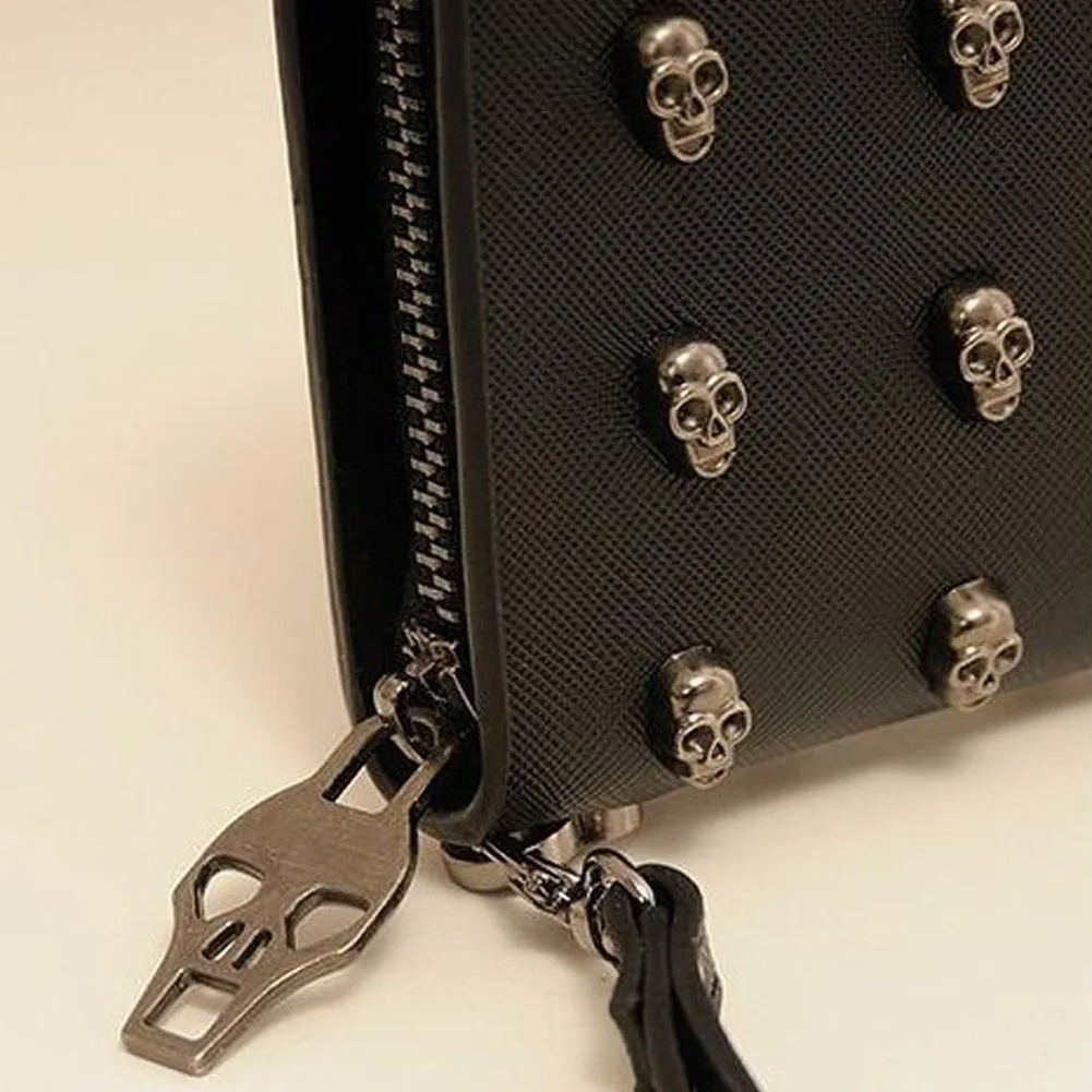 Новые ПУ кожаные женские кошельки ретро панк череп и скрещенные кости клатч узор