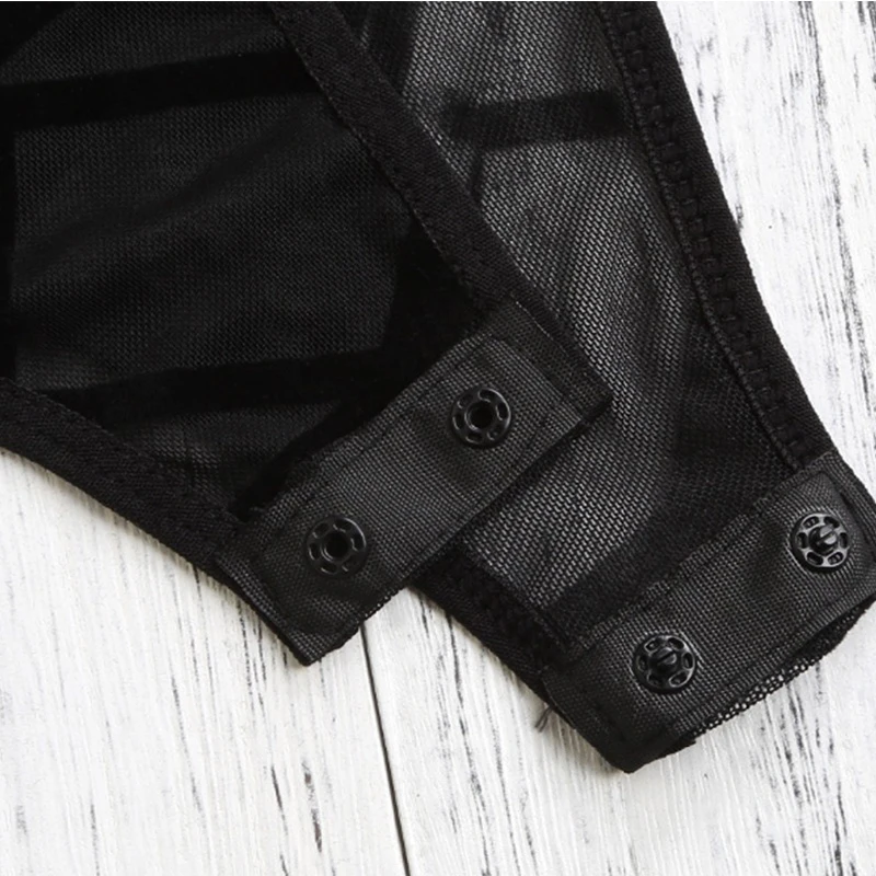 

LIVA GIRL Sexy Sheer Mesh Sleeveless Bodysuit Women Velvet Plus Size Mock Neck Transparent Bodysuits Bodycon Jumpsuits Body Tops