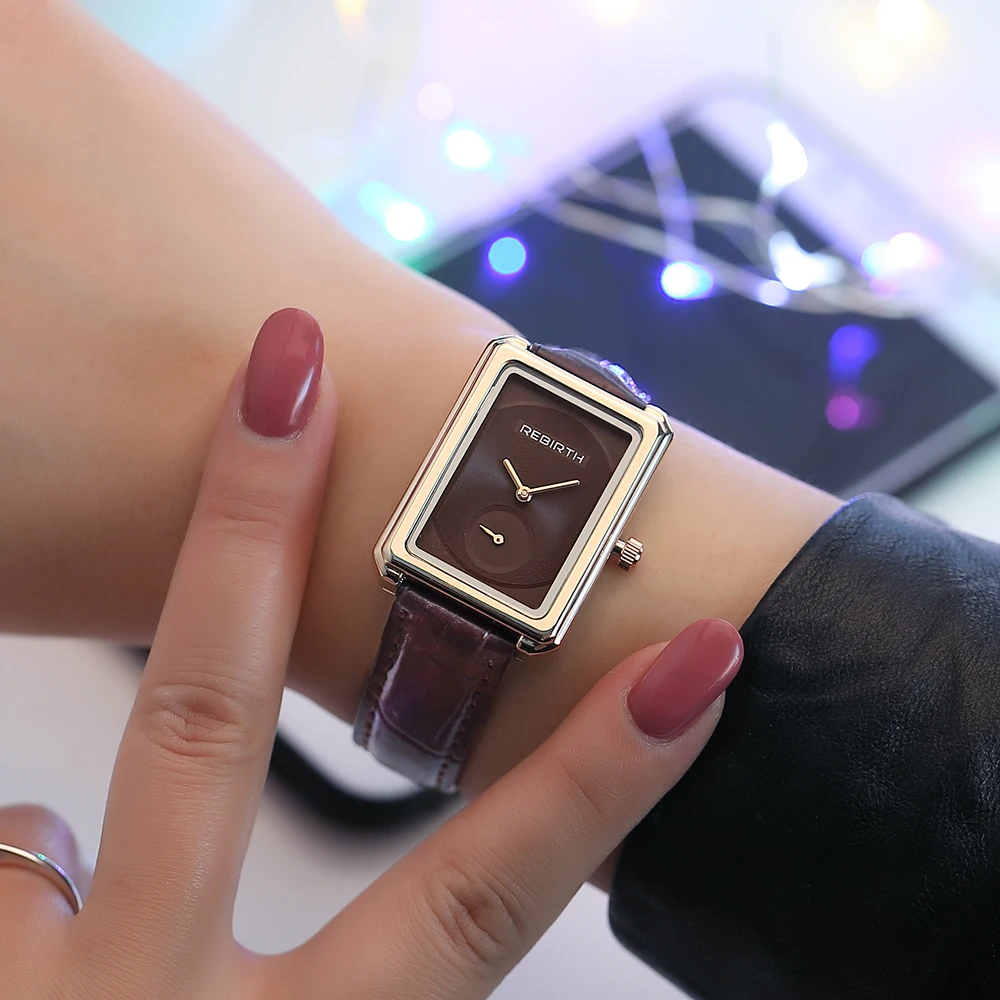

REBIRTH Women's Leather Strap Wrist Watches Simple Luxury Brand Quartz Watch Waterproof Ladies Dress Watch relogio feminino