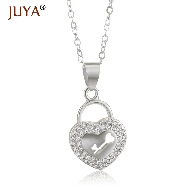 fashion statement necklaces for women Luxury Jewelry Copper Zircon Rhinestone Key Pendants Necklace Silver Femme - Metal Color: silver