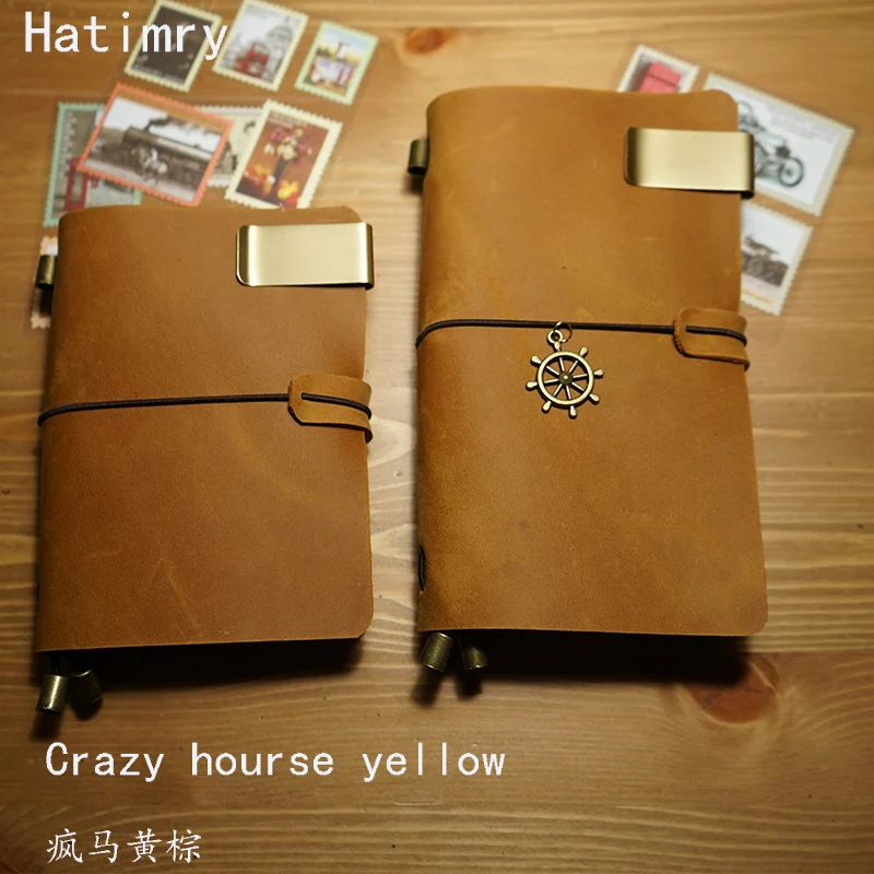 Hatimry блокнот из натуральной кожи jorunal crazy hourse желтый коричневый цвет блокнот дневник спираль бесплатно выгравированное имя школьные принадлежности