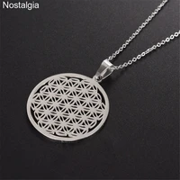 nostalgia stainless steel spiritual flower of life necklace wicca pagan mandala pendant sacred geometry jewelry fleur de vie