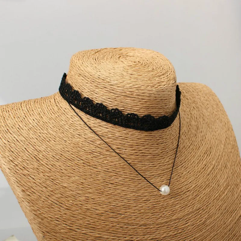 2017 Ретро Новый Короткий воротник черный имитация жемчуга кулон Чокеры ожерелье