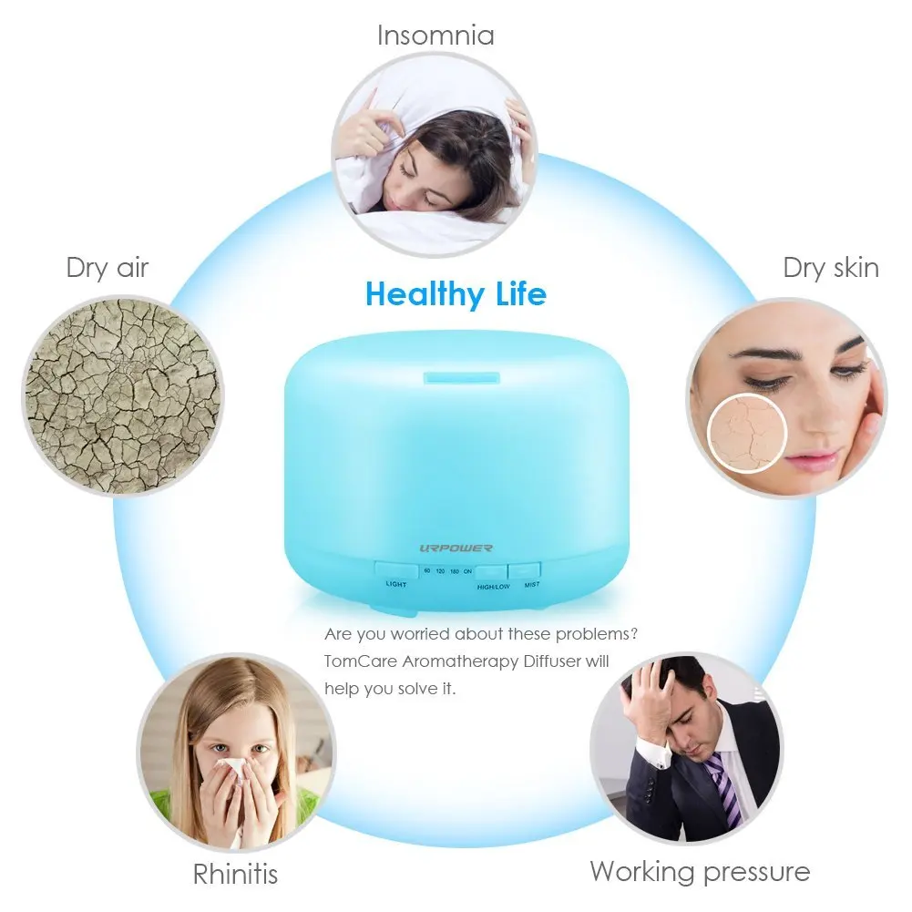 500ml Aromatherapy Essential Oil Diffuser Humidifier Room Decor Lighting with 4 Timer Settings 7 LED Color Changing Lamps | Бытовая