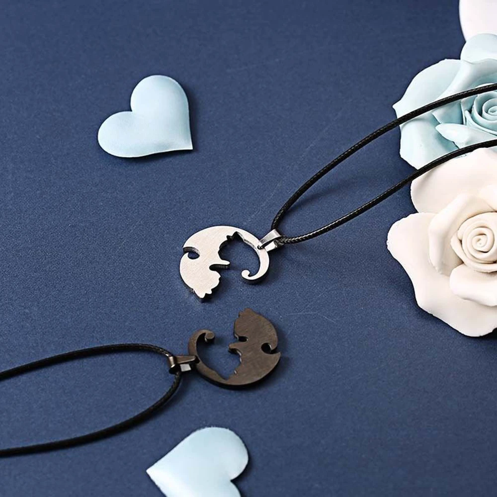 Cute Cat Embrace Chain Pendant Jewelry Romantive Couple Lovers Stitching Necklace for Women Men | Украшения и аксессуары