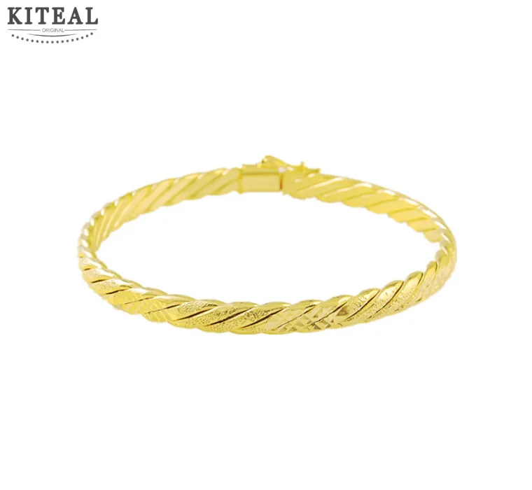 Кольцеобразный браслет с гравировкой Twisted rope для женщин и мужчин золотого цвета