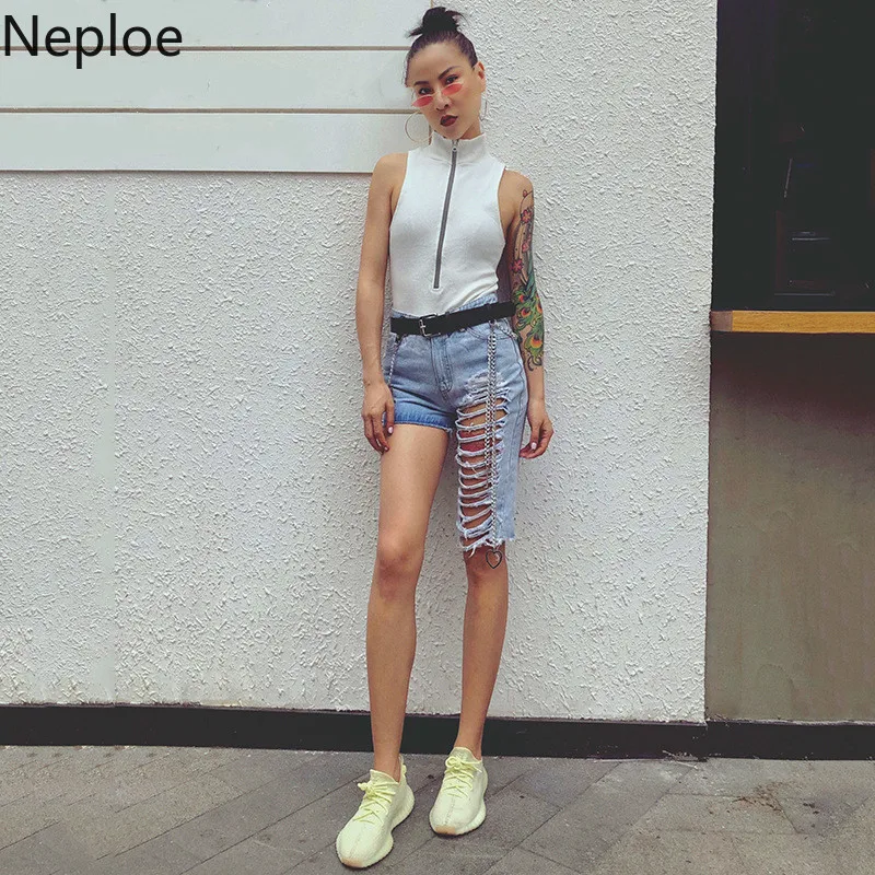 Neploe Асимметричные женские шорты Лето 2019 Новинка Высокая талия рваные короткие
