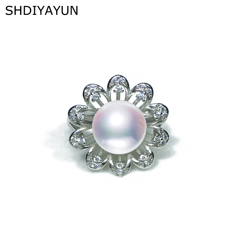 SHDIYAYUN 2019 изящное Настоящее Ювелирное кольцо с жемчугом бриллиантом цветком