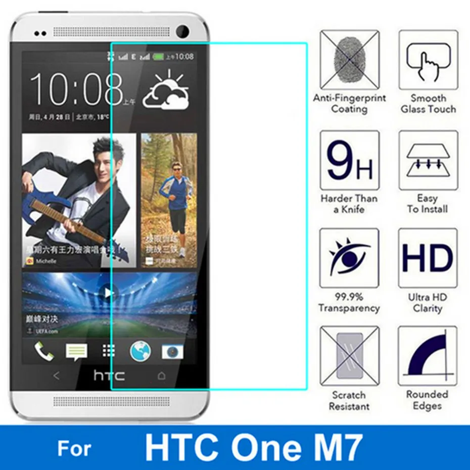 9H Защитное стекло для HTC One M7 801S 801E 801N 801D 802T 802D 802W Двойная Sim Защитная пленка экрана
