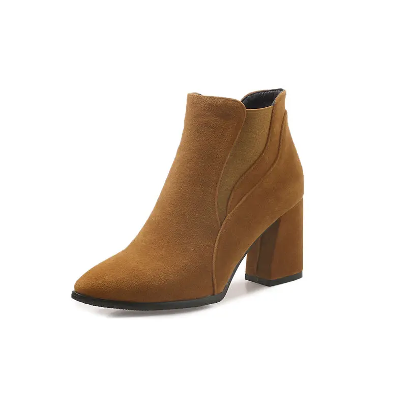 

Smeeroon 2020 fashion autumn winter boots women pointed toe high heels ankle boots high quality cow suede leather boots