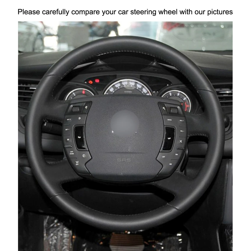 Черный ПУ Искусственная кожа Вручную прошитый чехол рулевого колеса автомобиля