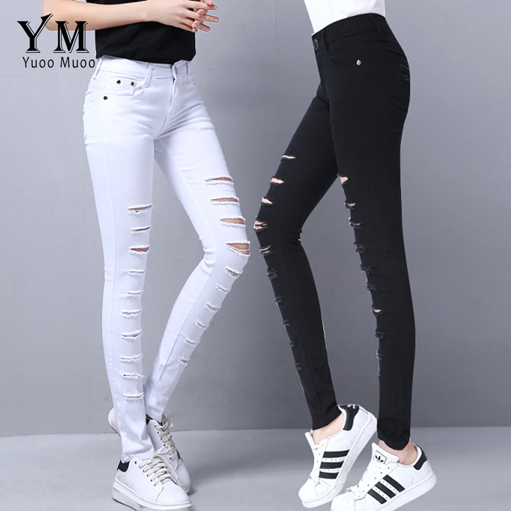Новинка Лидер продаж белые женские джинсы YuooMuoo модные рваные с дырками для