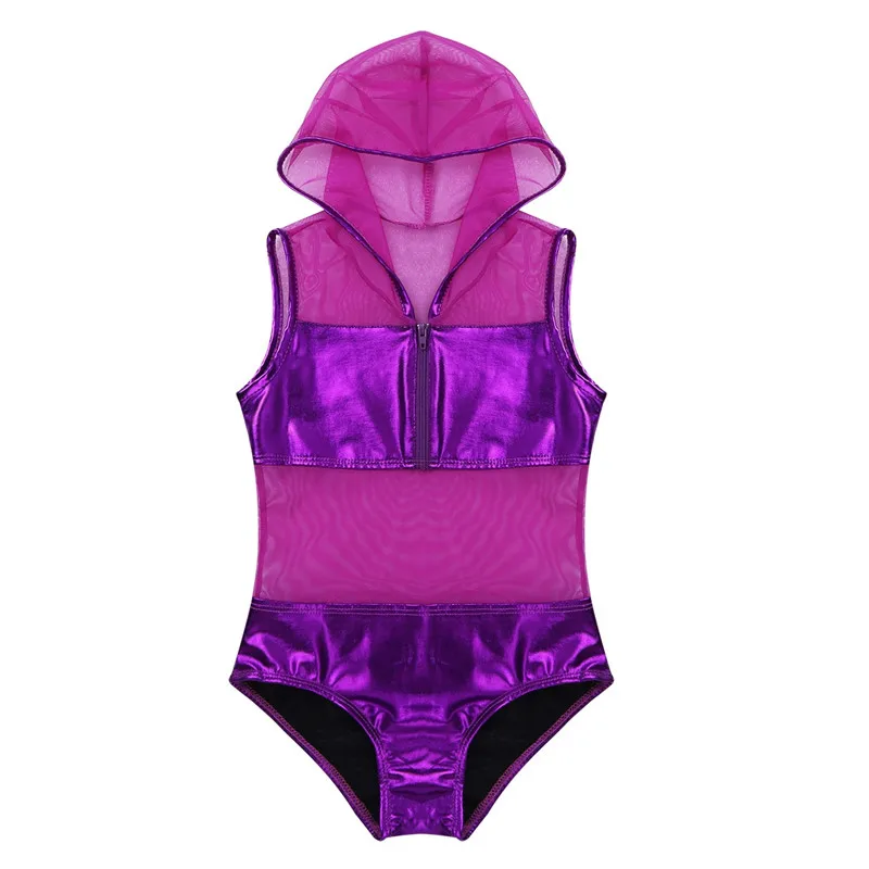 Детское балетное трико для девочек Блестящий металлический балахон без рукавов