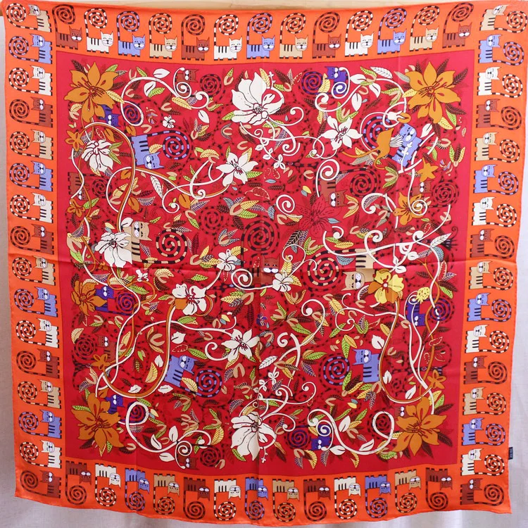 Capuchin Cat Print Women's Scarf New Fashion Cartoon Square Scarves Shawls Neck Wear Scarfs Accessory Beach Cloth 88x88cm FJ133 |