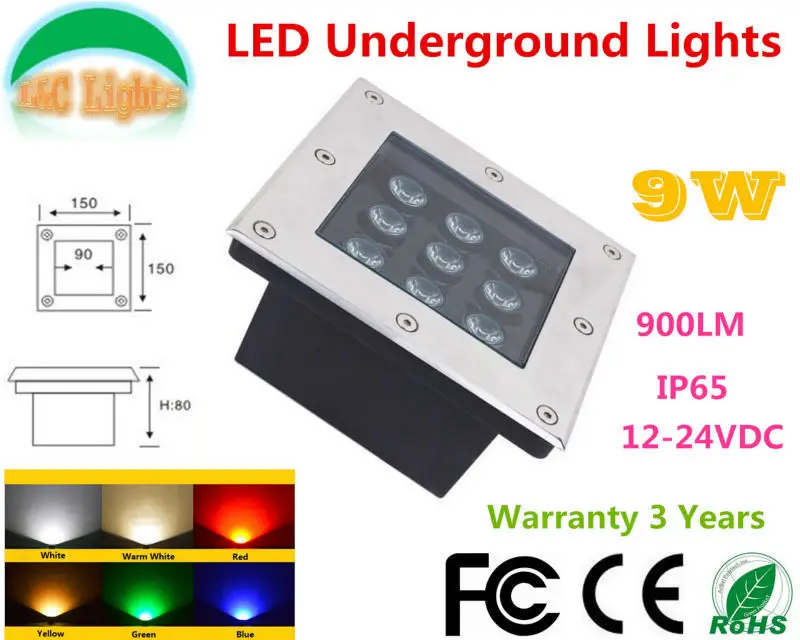 Завод прямых продаж квадратный 9 Вт светодиодный подземные лампы DC12-24V открытый